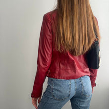 Load image into Gallery viewer, Red faux leather biker jacket size 12
