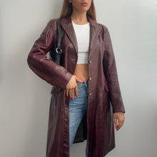 Load image into Gallery viewer, Burgundy red long line leather jacket size large
