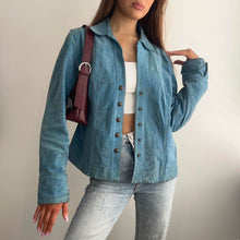 Load image into Gallery viewer, Blue suede leather jacket size large
