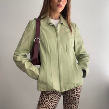 Load image into Gallery viewer, Mint green leather jacket size 12
