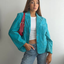 Load image into Gallery viewer, Bright blue suede leather blazer jacket size 14
