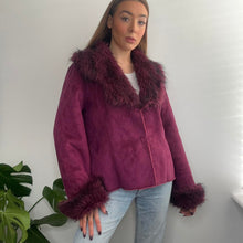 Load image into Gallery viewer, Purple suede and faux fur jacket size 14
