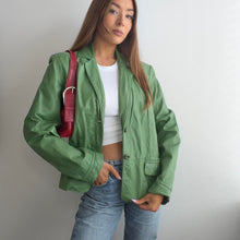 Load image into Gallery viewer, Green genuine leather blazer jacket size large
