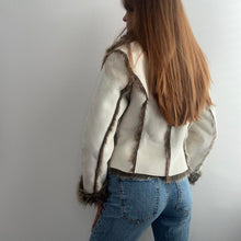 Load image into Gallery viewer, Cute cream and brown winter jacket size 10
