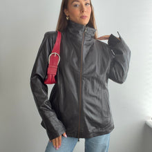 Load image into Gallery viewer, Brown funnel neck leather jacket size XL
