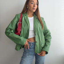Load image into Gallery viewer, Green genuine leather blazer jacket size large
