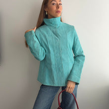 Load image into Gallery viewer, Bright blue suede funnel neck leather jacket size 14
