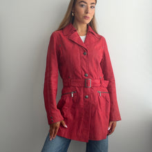 Load image into Gallery viewer, Red / pink genuine suede leather trench coat size 12
