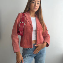 Load image into Gallery viewer, Pink / coral suede leather blazer jacket size small (petite)
