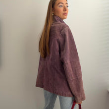 Load image into Gallery viewer, Purple suede leather funnel neck jacket size XL
