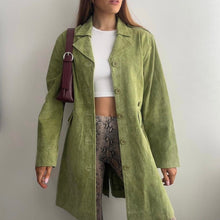 Load image into Gallery viewer, Green suede trench coat size L
