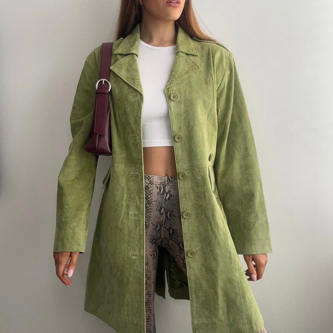 Green suede trench coat size L