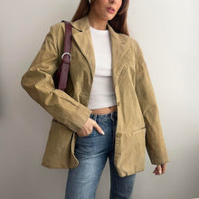 Load image into Gallery viewer, Khaki suede leather blazer jacket size large
