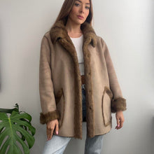 Load image into Gallery viewer, Light brown coat with faux fur trim size small
