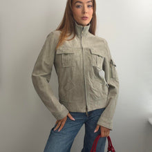 Load image into Gallery viewer, Khaki green funnel neck suede jacket size 12
