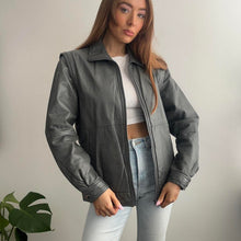 Load image into Gallery viewer, Vintage grey leather bomber jacket size M
