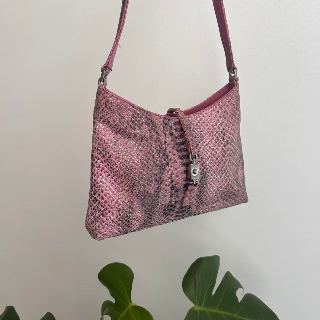 Metallic pink / purple snakeskin shoulder bag