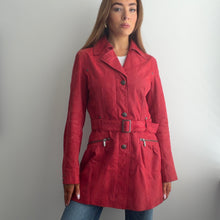 Load image into Gallery viewer, Red / pink genuine suede leather trench coat size 12
