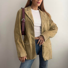 Load image into Gallery viewer, Khaki suede leather blazer jacket size large
