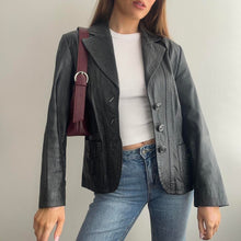 Load image into Gallery viewer, Black leather blazer jacket size 12
