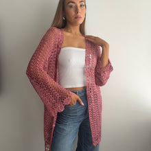 Load image into Gallery viewer, Boho pink crochet cardigan top size 12
