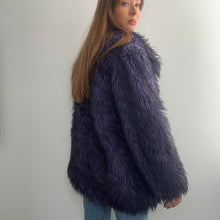 Load image into Gallery viewer, Dark purple and black faux fur coat
