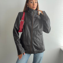 Load image into Gallery viewer, Brown funnel neck leather jacket size XL
