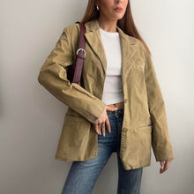 Load image into Gallery viewer, Khaki suede leather blazer jacket size large
