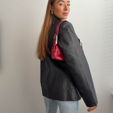 Load image into Gallery viewer, Black leather jacket with collar size large
