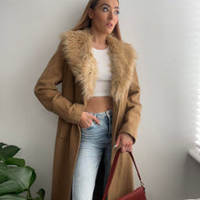 Load image into Gallery viewer, Caramel wool coat with faux fur collar size 14
