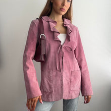 Load image into Gallery viewer, Pink suede leather jacket with frill detail
