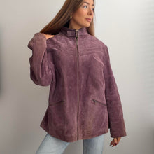 Load image into Gallery viewer, Purple suede leather funnel neck jacket size XL
