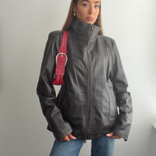 Load image into Gallery viewer, Brown funnel neck leather jacket size XL
