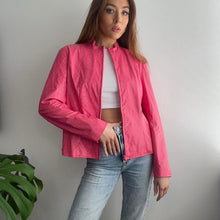 Load image into Gallery viewer, Pink snake print leather jacket size 14
