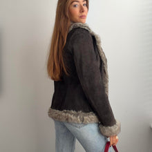 Load image into Gallery viewer, Brown suede jacket with faux fur trim size 10
