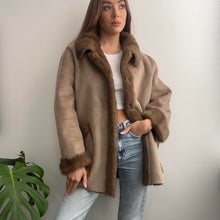 Load image into Gallery viewer, Light brown coat with faux fur trim size small
