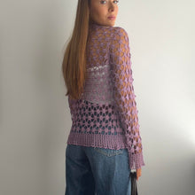 Load image into Gallery viewer, Purple glittery crochet cardigan top size small
