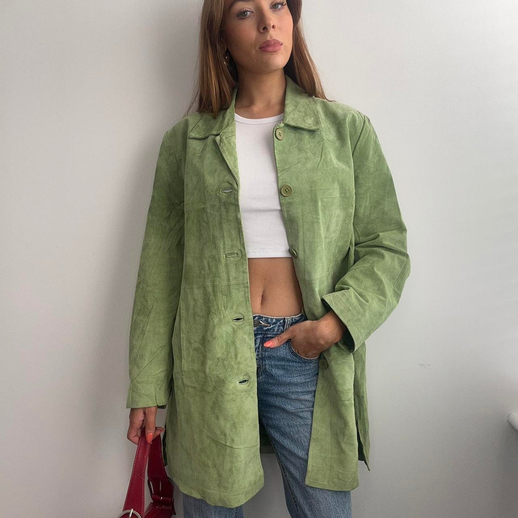 Green suede leather coat size large