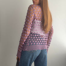 Load image into Gallery viewer, Purple glittery crochet cardigan top size small
