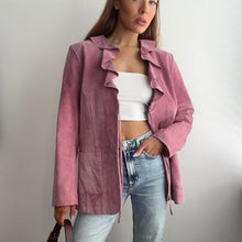 Load image into Gallery viewer, Pink suede leather jacket with frill detail
