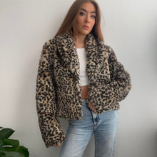 Load image into Gallery viewer, Leopard print faux fur coat size 16
