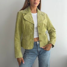 Load image into Gallery viewer, Green suede leather blazer jacket size M
