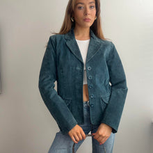 Load image into Gallery viewer, Blue suede leather blazer jacket size 10
