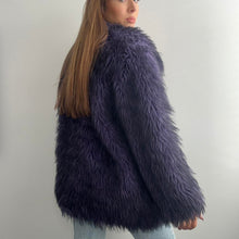 Load image into Gallery viewer, Dark purple and black faux fur coat

