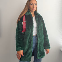 Load image into Gallery viewer, Green faux fur coat size 10
