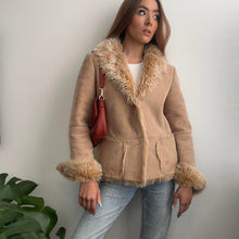 Load image into Gallery viewer, Tan brown jacket with faux fur collar and cuffs size 10
