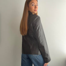 Load image into Gallery viewer, Dark brown leather zip up jacket size 16
