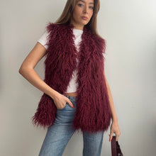 Load image into Gallery viewer, Burgundy red shaggy gilet size large
