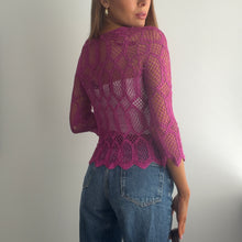 Load image into Gallery viewer, Boho purple crochet cardigan top size small
