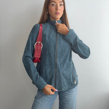 Load image into Gallery viewer, Blue suede leather high neck zip up jacket size XL
